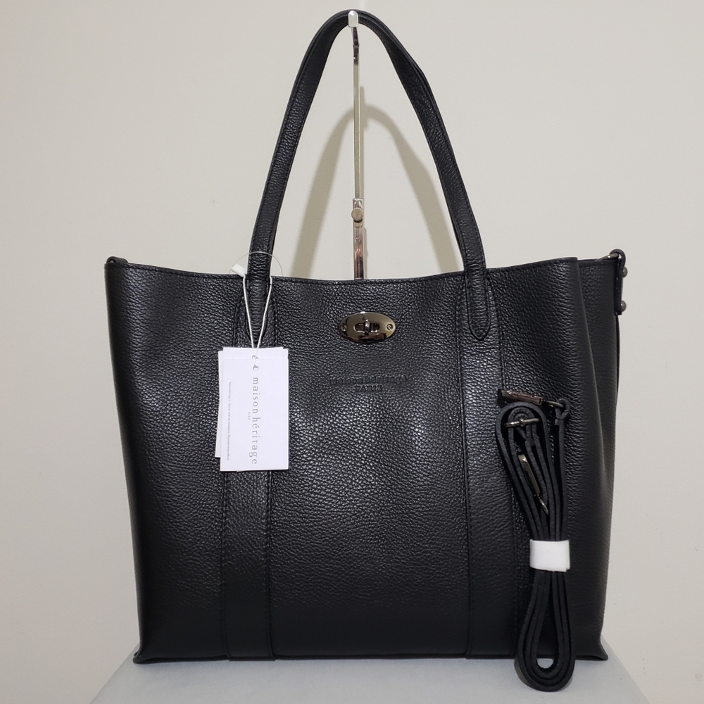 NWT! MAISON HERITAGE ELIS BLACK LEATHER TOTE BAG